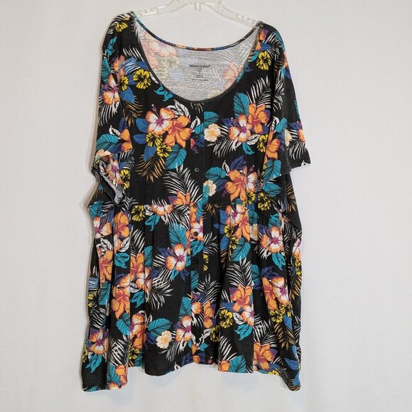 WOMAN WITHIN Multi-Color Floral Short Sleeve Knit Pullover Mini Dress; Size 6X - Picture 1 of 3